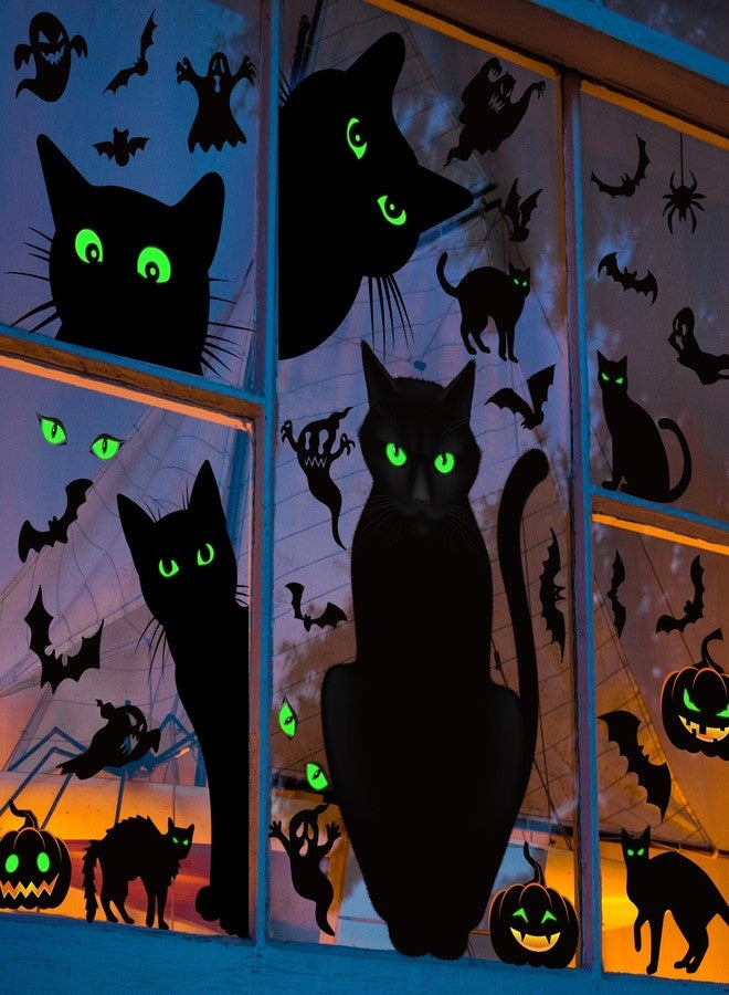 Quera Large Halloween Window Clings Black Cat Window Decorations Glow in The Dark Spooky Pumpkin Window Stickers Halloween Silhouette Window Stickers for School Home Office Party Decals, Double-Side - Image 3